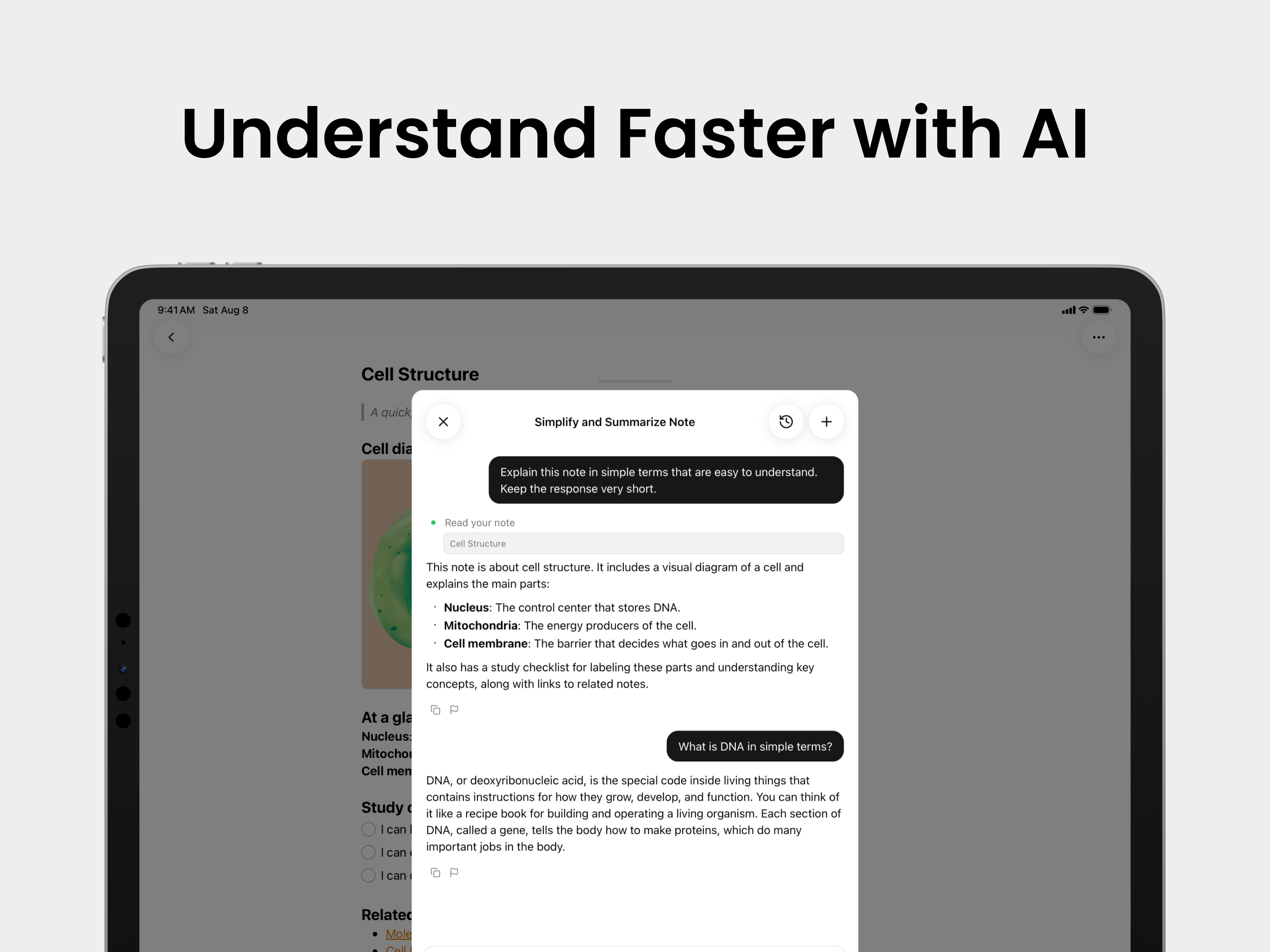 Grape AI explaining a note in simpler terms